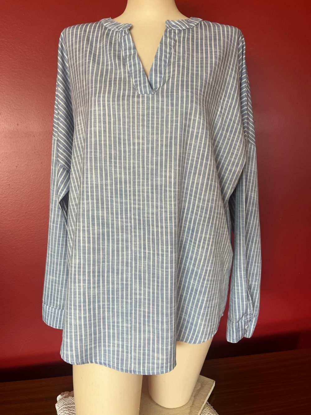 New Amazon Blue Striped Long-Sleeve Shirt